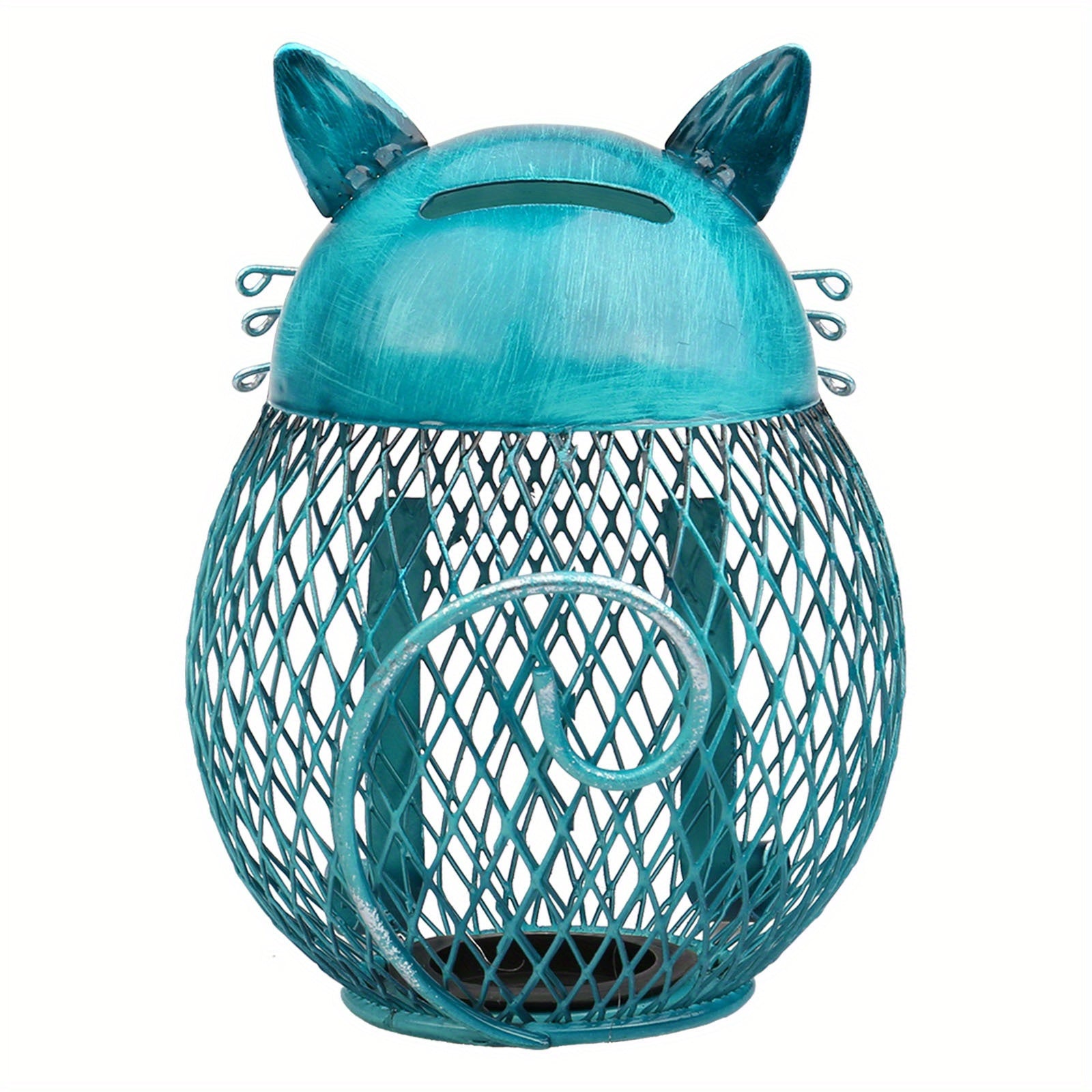 Katten spaarpot met dop, groen blauw 14,5 x 10,8 m