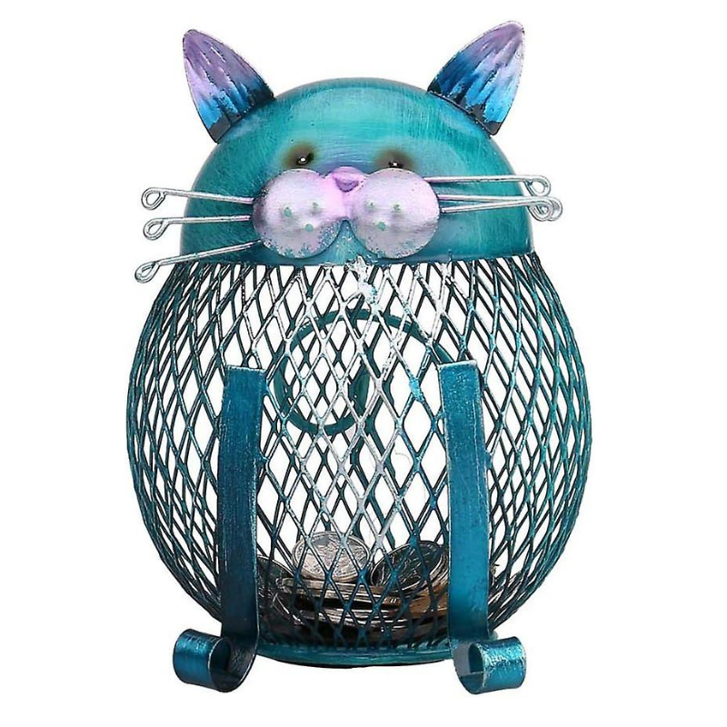 Katten spaarpot blauw groen kat metaal