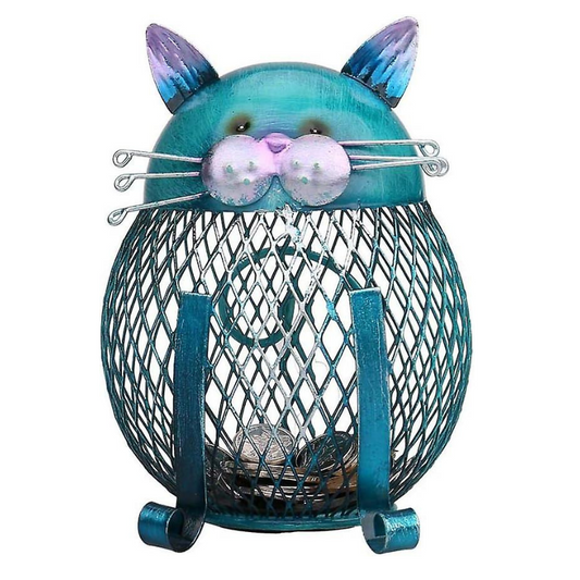 Katten spaarpot blauw groen kat metaal