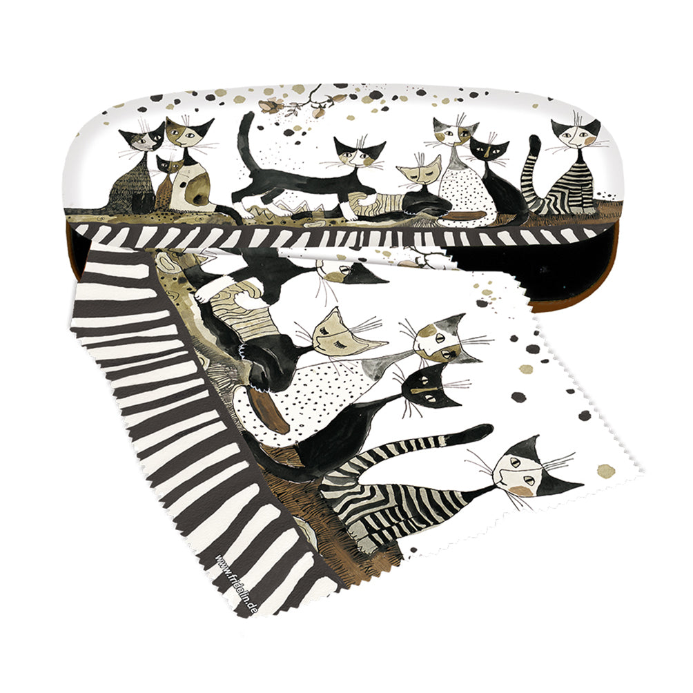 Hardcase brillenkoker met bijpassend doekje Wachtmeister katten Sepia