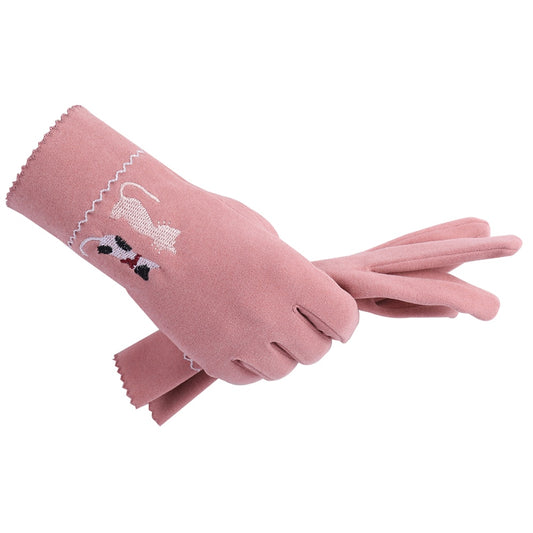 The Happy Cat Shop | Touchscreen handschoenen roze met 2 geborduurde katjes