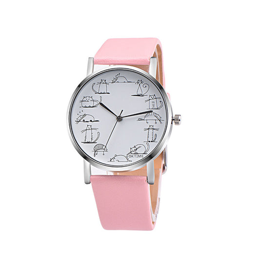 The Happy Cat Shop | Katten horloge Roze "Cat Time"