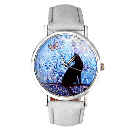 The Happy Catshop | Katten horloge "Bloemen & Vlinder' | Wit