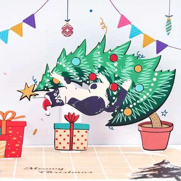 The Happy Catshop | Pop-up katten kerstkaart "Kat in de kerstboom"