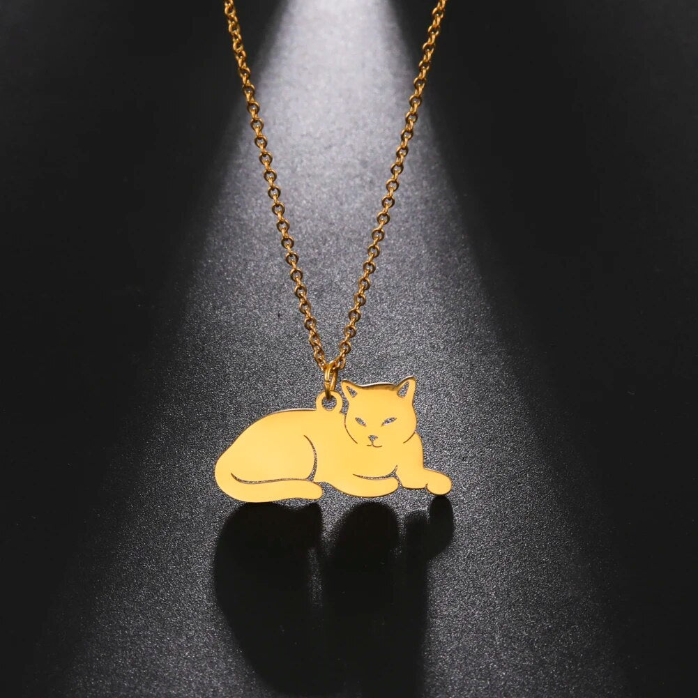 Kattenketting liggende kat | Goud