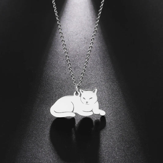 Kattenketting liggende kat | Zilver