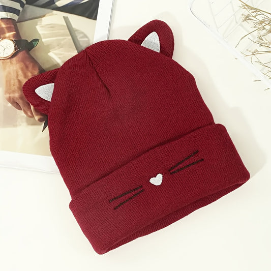Kattenmuts met oortjes en kattensnoet | Bordeauxrood