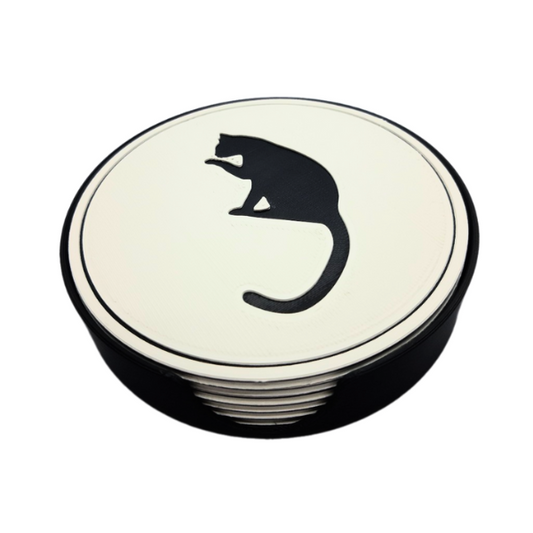Katten onderzetters wit met zwarte kat silhouet