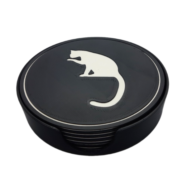 Katten onderzetters zwart met witte kat silhouet