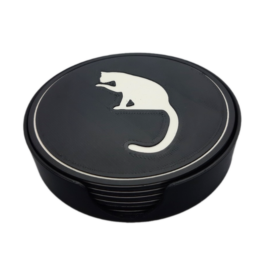 Katten onderzetters zwart met witte kat silhouet