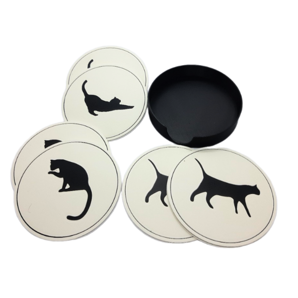 Katten onderzetters wit met zwarte kat silhouet