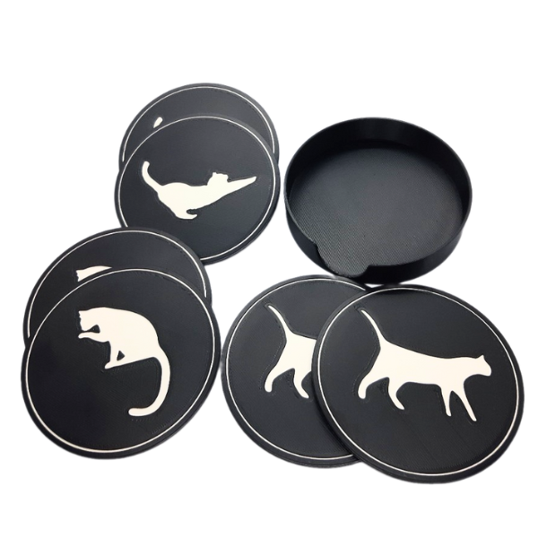 Katten onderzetters zwart met witte kat silhouet