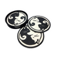 Katten onderzetters 6 stuks yin yang in zwart opbergbakje