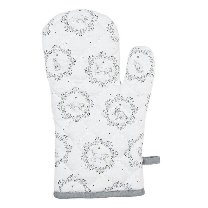 Katten ovenwant wit met grijze katjes in decoratieve cirkel