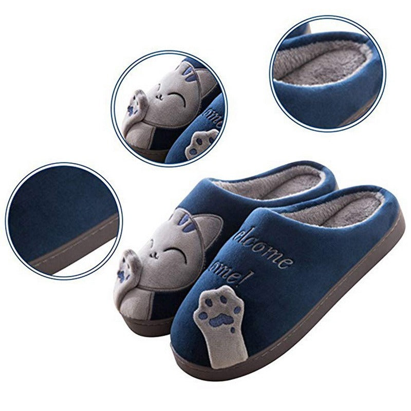 The Happy Cat Shop | Katten pantoffels met antislip zolen | Blauw