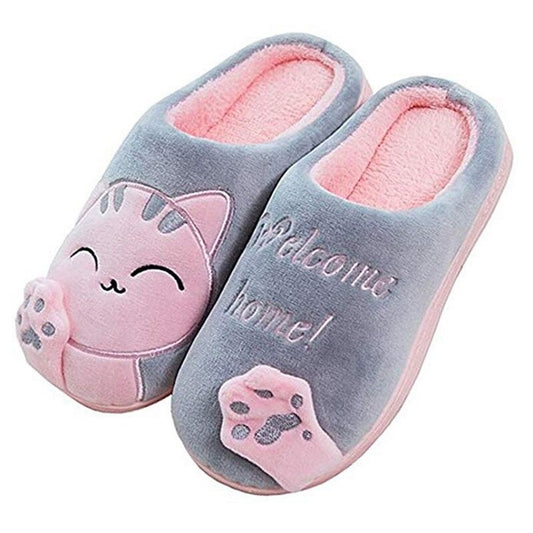 The Happy Cat Shop | Katten pantoffels met antislip zolen | Grijs