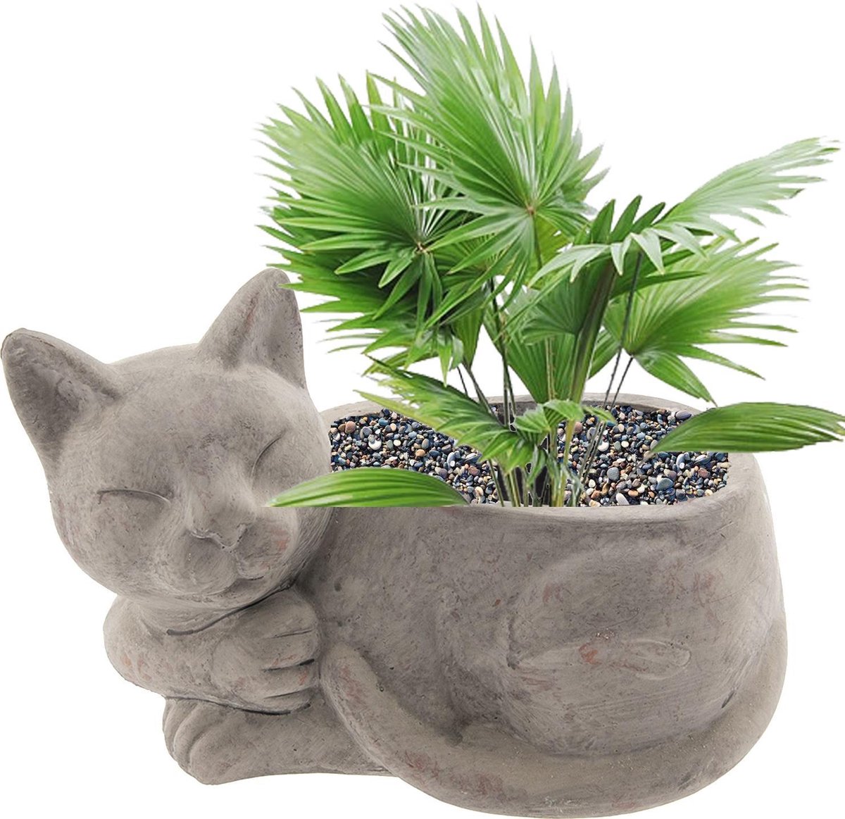 The Happy Cat Shop | Bloempot "Slapende Kat" licht grijs