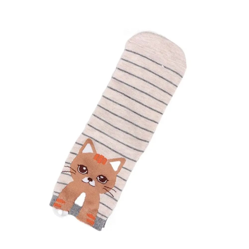 Katten sneakersokken 5 paar met verschillende katten, strepen en stippen