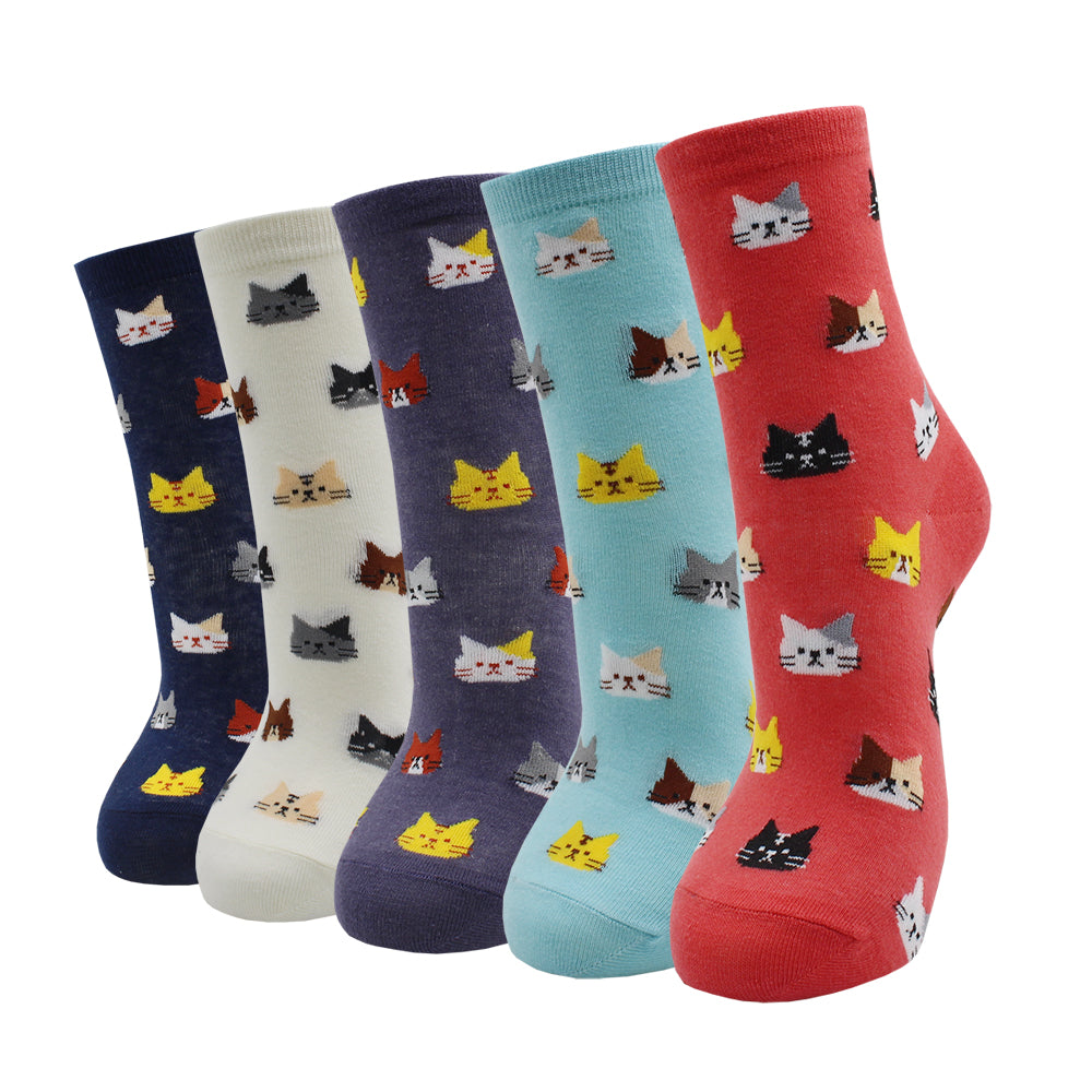 Kattensokken 5 paar met kattenkoppen