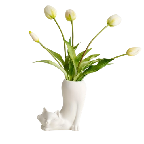 Katten vaas wit Snoezepoes met kont omhoog, 15,5 x 13,5 cm