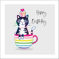 Katten verjaardagskaart "Cat Tea Cup"