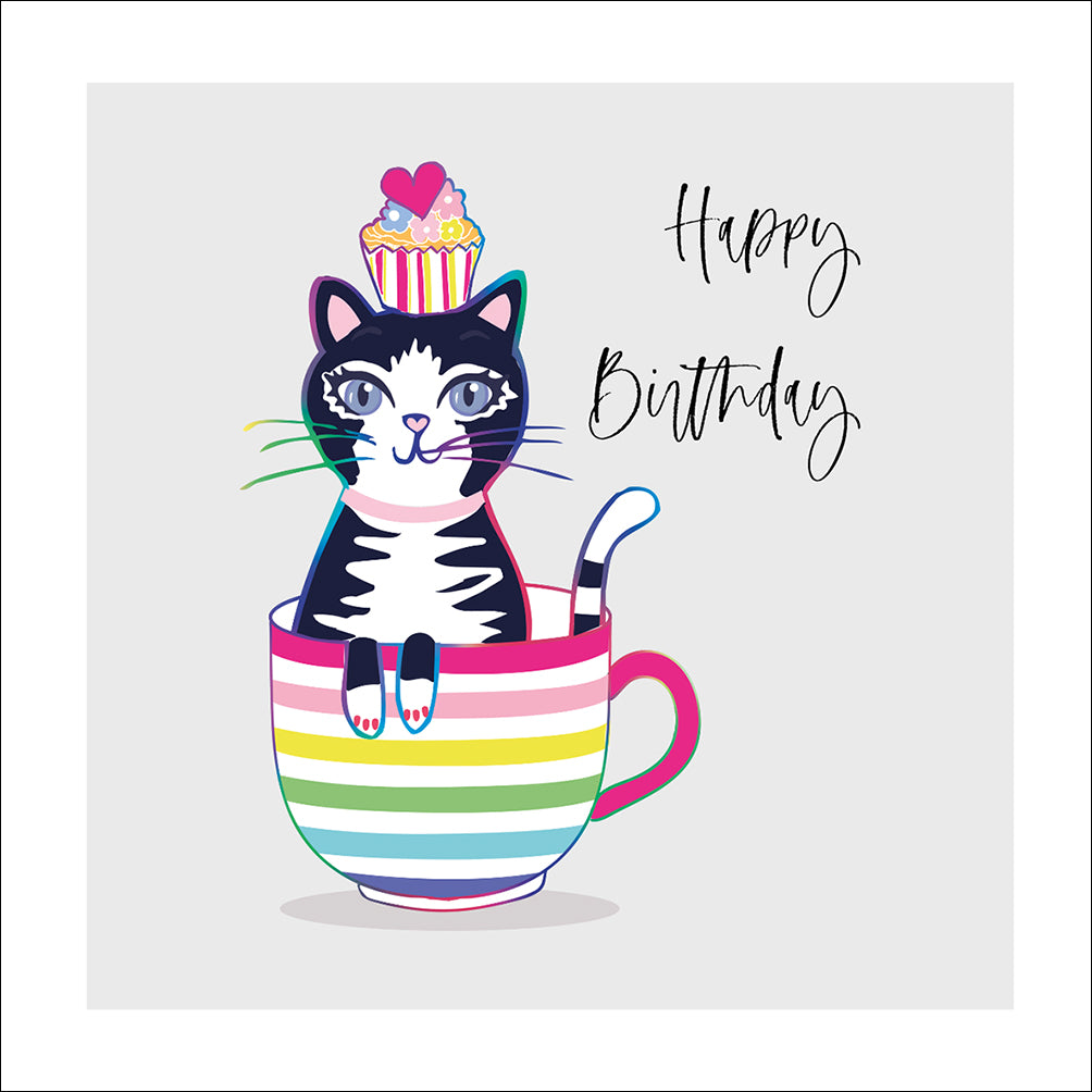 Katten verjaardagskaart "Cat Tea Cup"