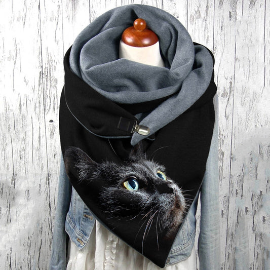 The Happy Cat Shop | Katten wikkelsjaal "Zwarte kat met blauw-groene ogen"
