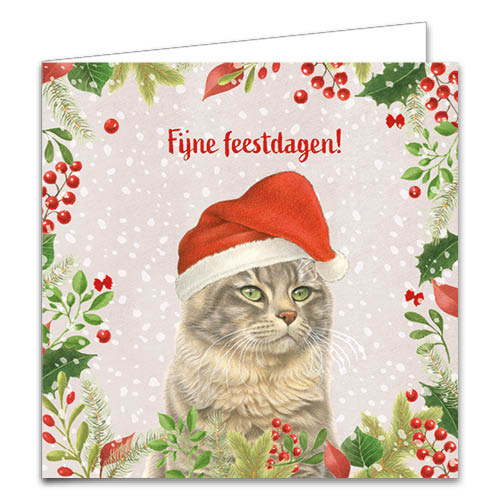 Katten kerstkaarten 10 stuks | Kat met kerstmuts – kat met strikje