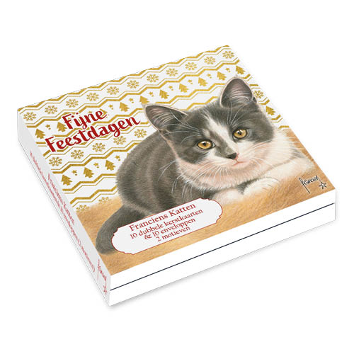 Katten kerstkaarten 10 stuks | Kittens met goudpatroon