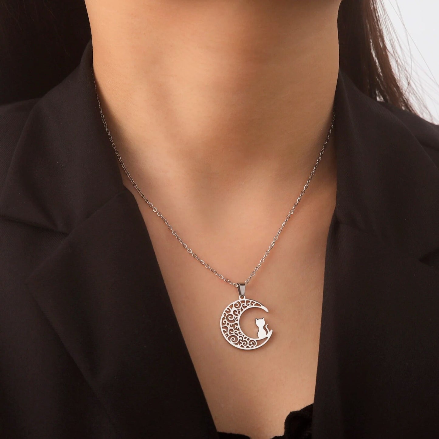 Katten ketting Zilverkleurig "Cat on the moon"