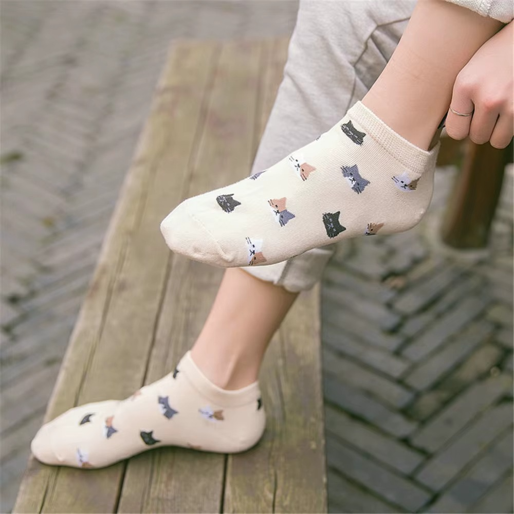 Katten sneaker sokken 5 paar “Kattenkoppen”