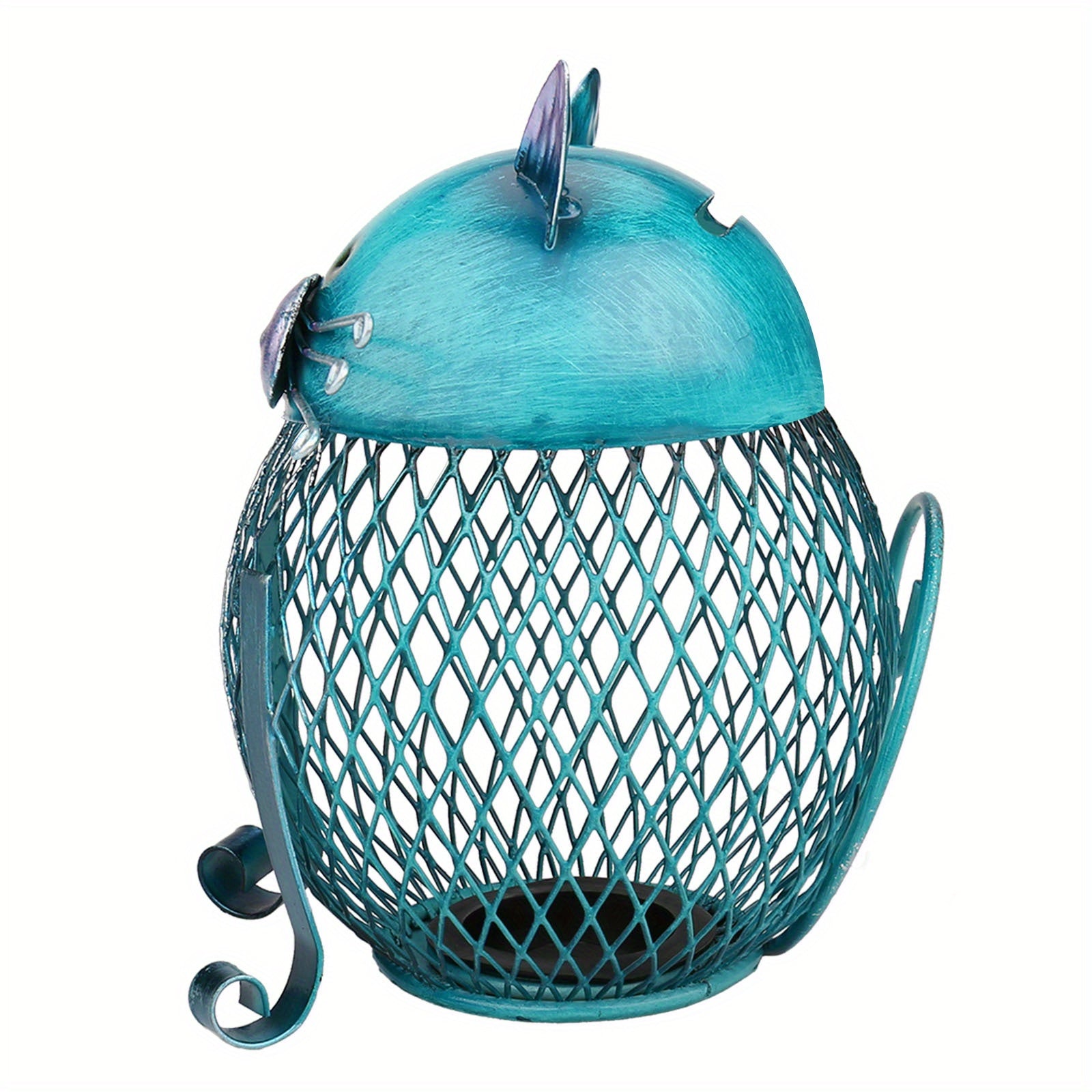 Poezen spaarpot blauw groen metaal met dop