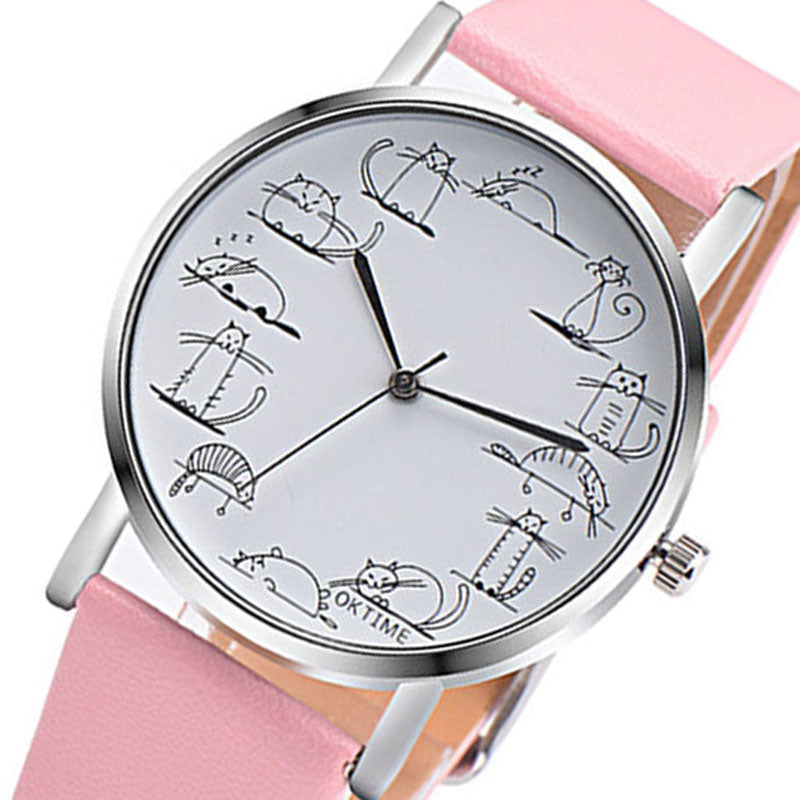 Katten horloge Roze "Cat Time"