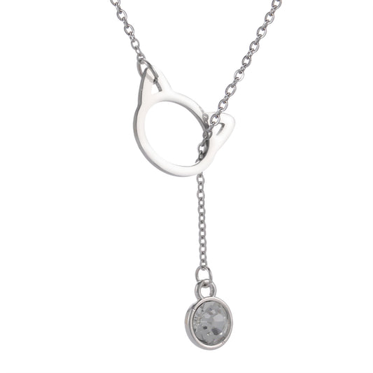 Ketting stainless steel zilver met kattenkop en zirkonia speelballetje er door heen.