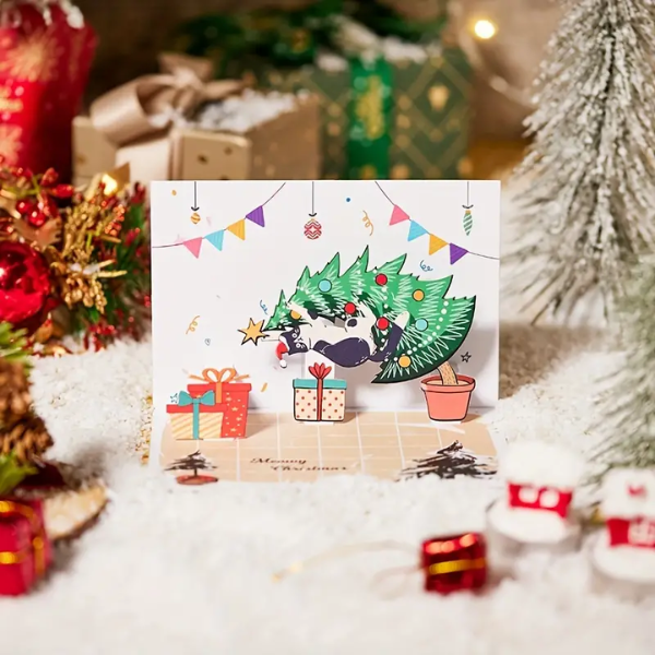 The Happy Catshop | Pop-up katten kerstkaart "Kat in de kerstboom"
