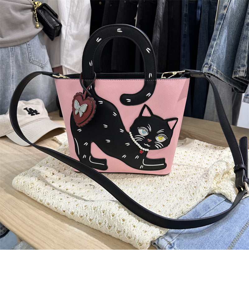 Katten handtas schoudertas roze “Black Beauty”