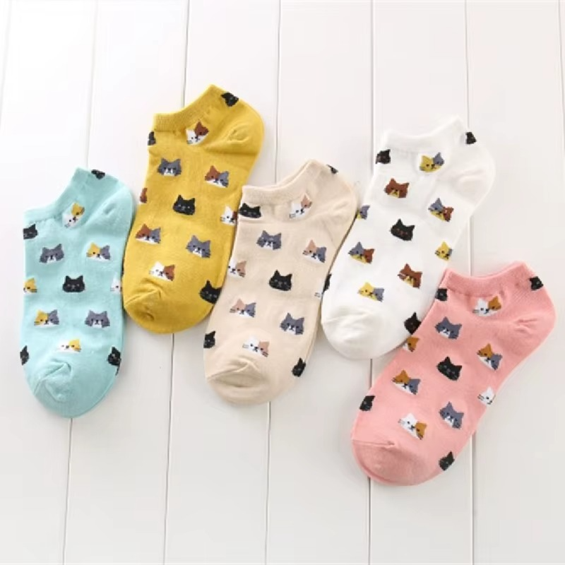 Katten sneaker sokken 5 paar “Kattenkoppen”