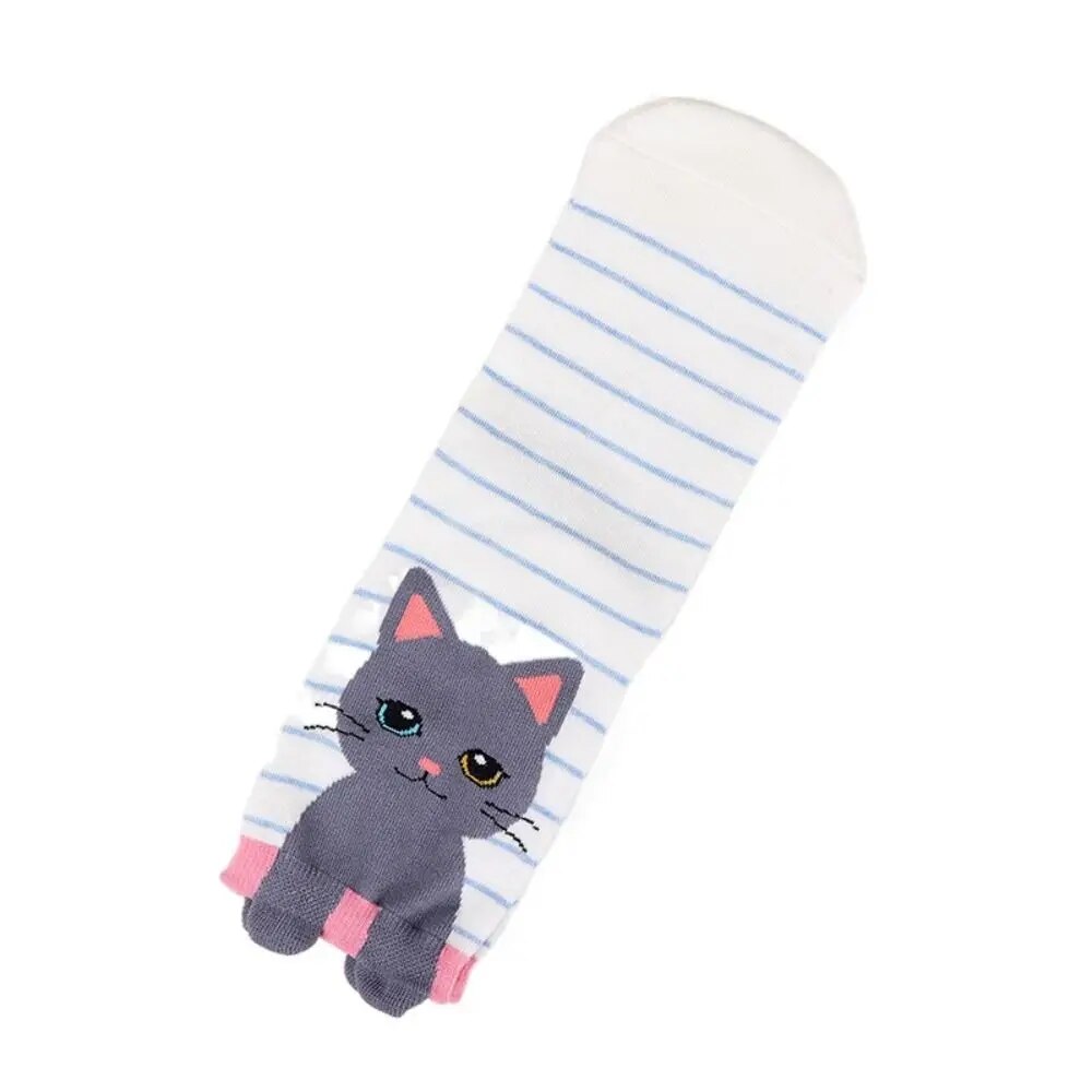 Katten sneakersokken 5 paar met verschillende katten, strepen en stippen