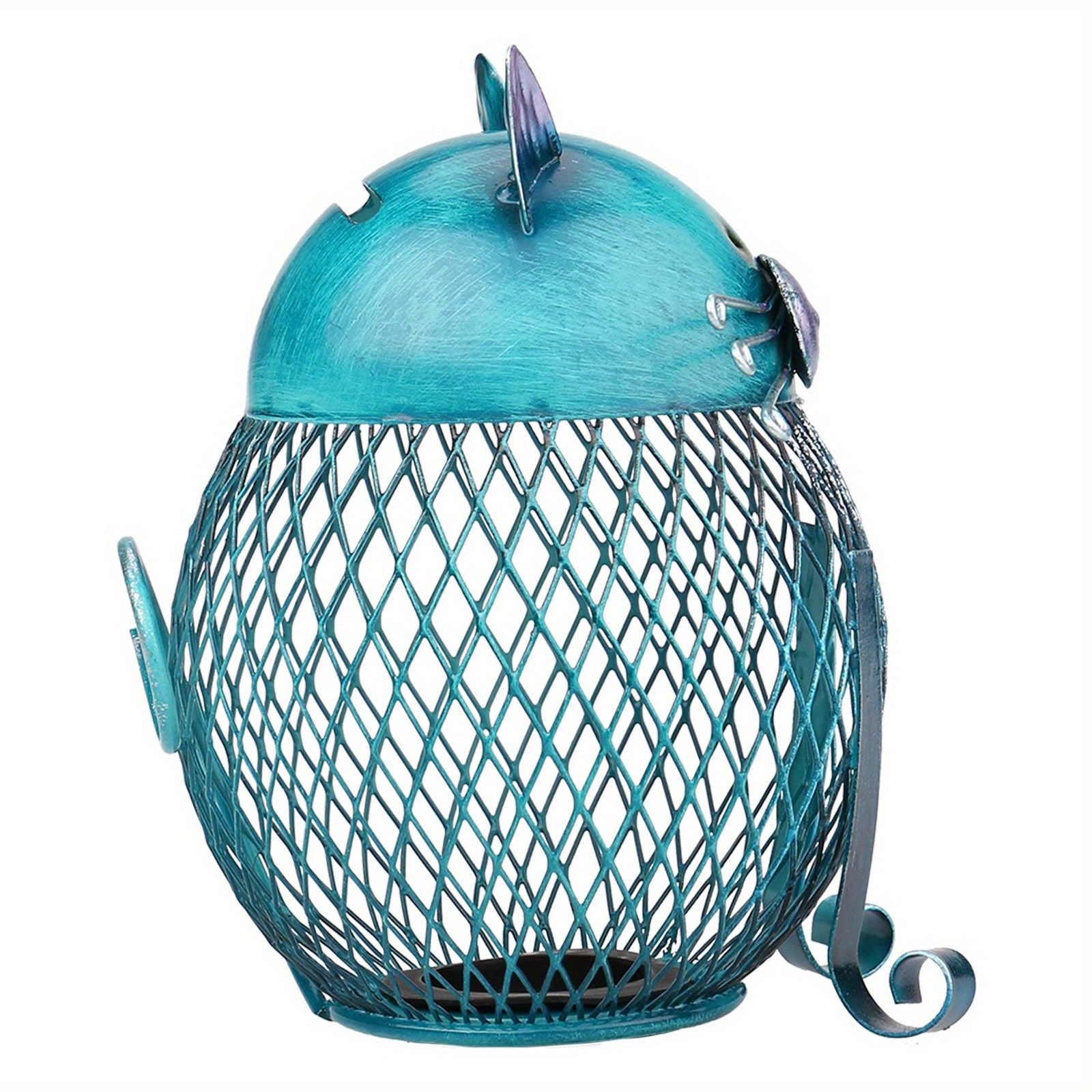 Spaarpot in kat vorm, blauw groen metaal