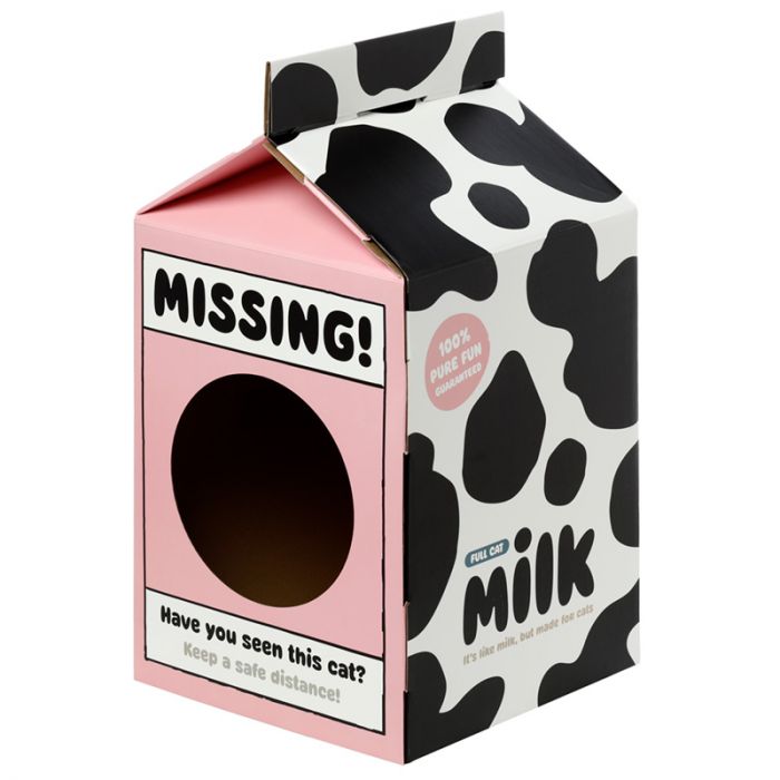 Katten speelhuis karton "Melkpak met koeienvlekken"