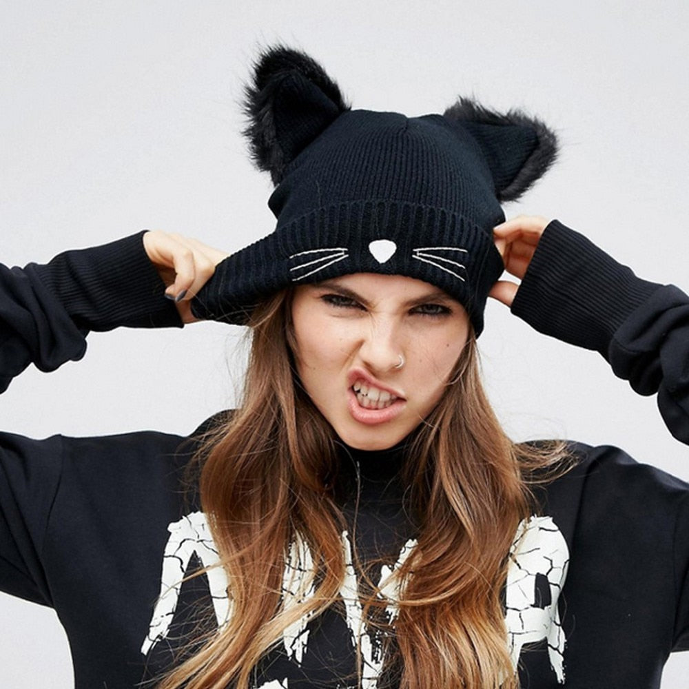 The Happy Cat Shop | Black Cat beanie/muts | Zwart