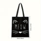 Tote bag zwart met kat en tekst: MEOW