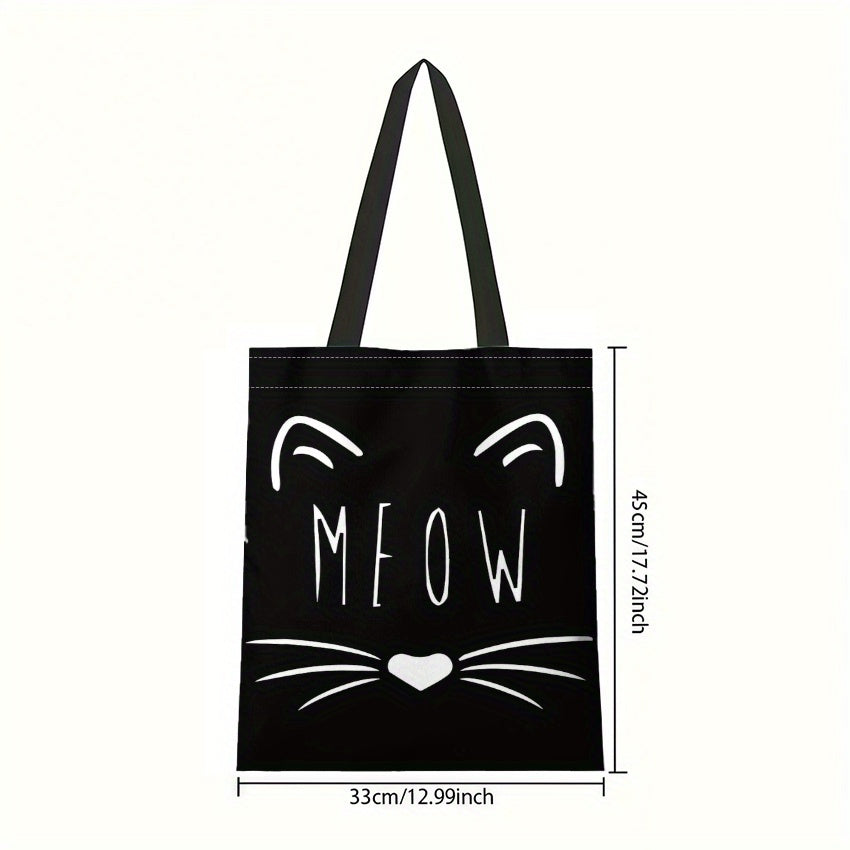 Tote bag zwart met kat en tekst: MEOW