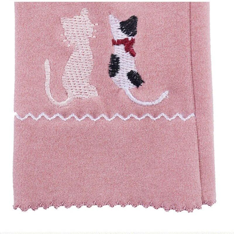 The Happy Cat Shop | Touchscreen handschoenen roze met 2 geborduurde katjes
