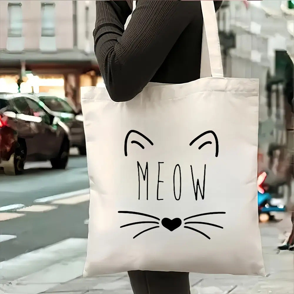 Katten tas – tote bag "Meow" | Wit