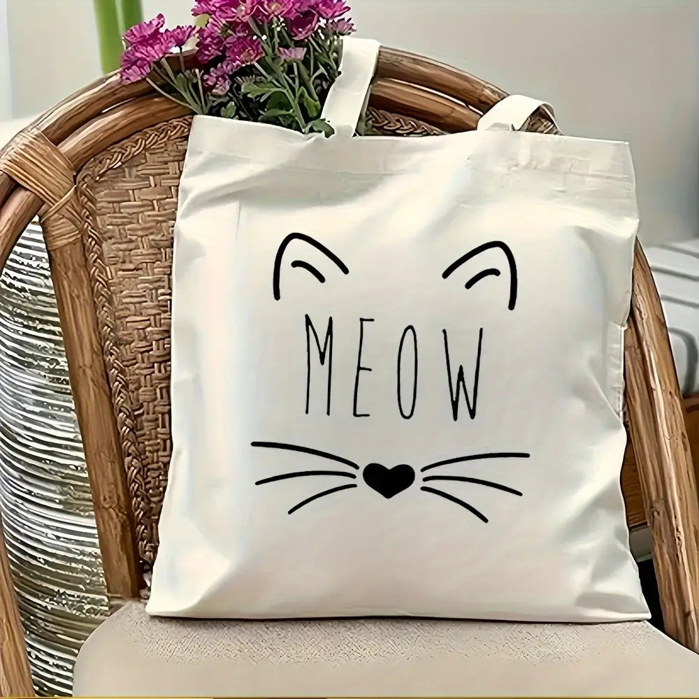 Katten tas – tote bag "Meow" | Wit