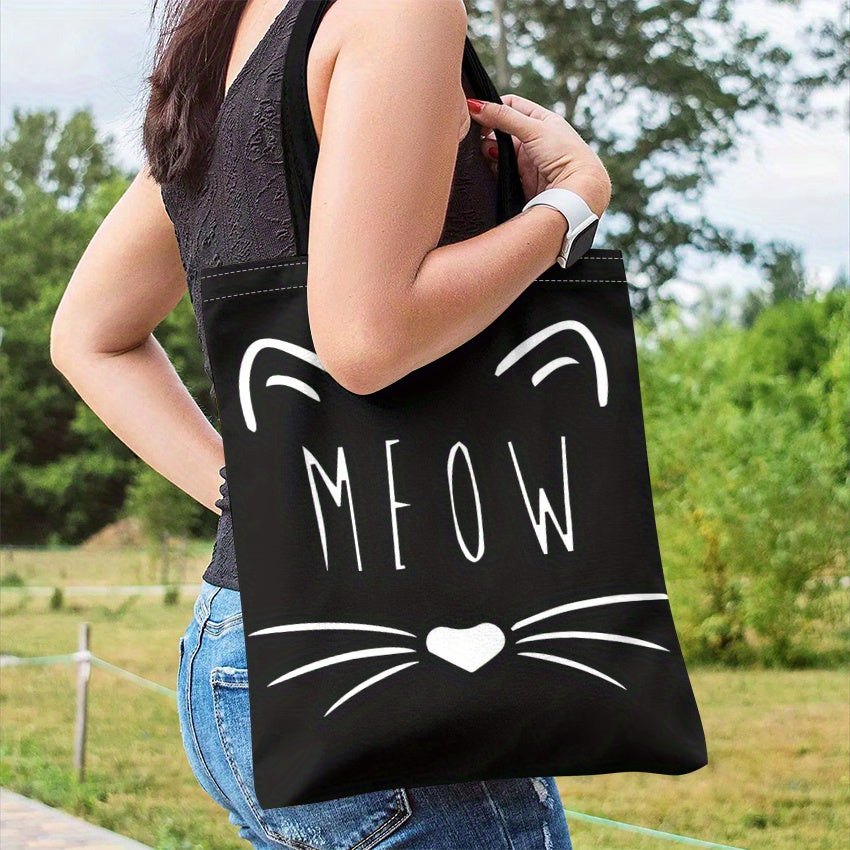 Katten tas zwart met witte kattenkop en MEOW