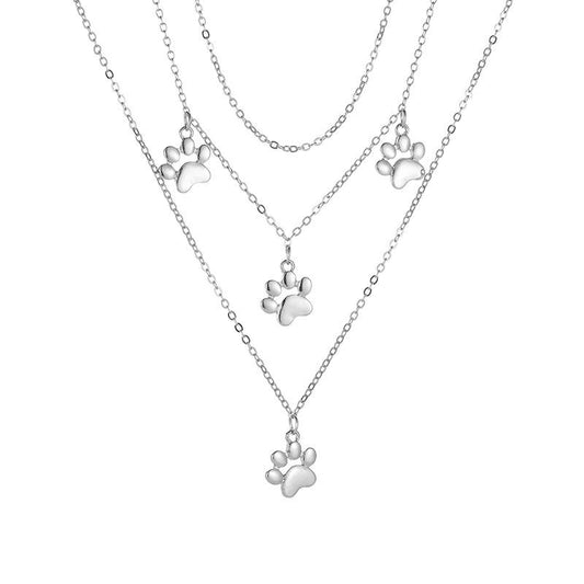 Katten ketting zilver 3 lagen  "kattenpootjes"