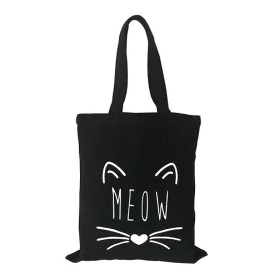 The Happy Cat Shop | Katten katoenen draagtas "Meow" | Zwart