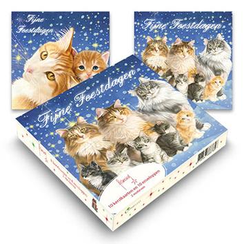 Katten kerstkaarten 10 stuks | Kerstnacht – Kattenfamilie